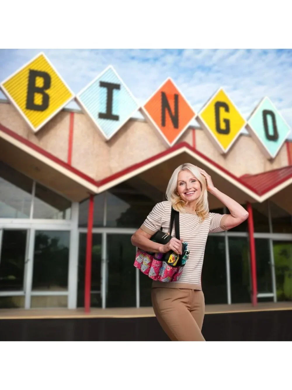 Stylish Black Pattern Tote Bag with 10 Pockets for Bingo Daubers & Accessories